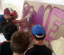 Graffiti workshop with 50 children and 10 teachers in Derio, Bilbao (2012)